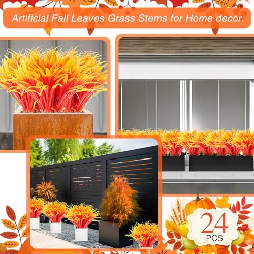 Giegxin 24 Bundle Artificial Fall Plants UV Resistant Decor