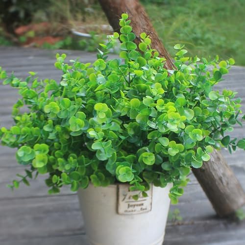 HIFORESTAR Outdoor Artificial Eucalyptus Plants 8 Bundles