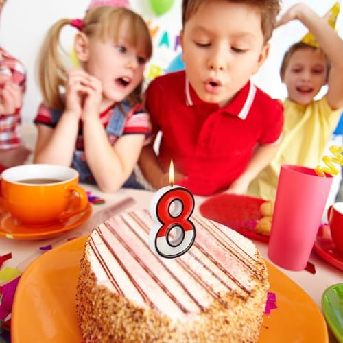 Conelist Cartoon Red White Birthday Candle Number 8 Cake Topper