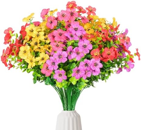 12 Bundles UV Resistant Artificial Daisy Eucalyptus Flowers