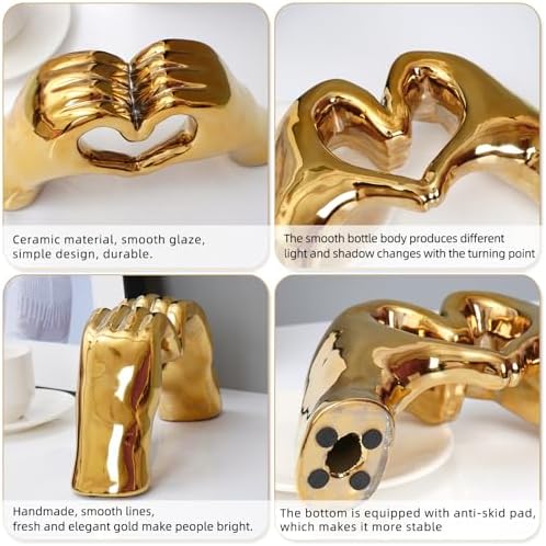 Notakia Gold Heart Hands Statue - Modern Decor Sculpture