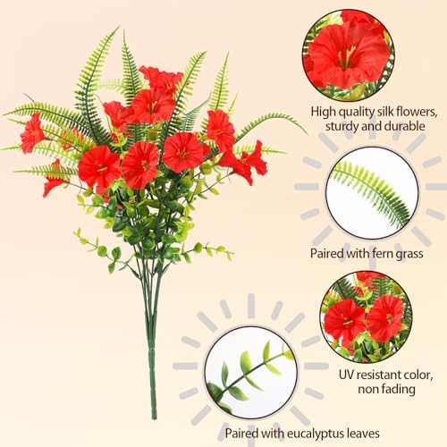 HIAGROW 12 Bundle Red Artificial Flowers with Fern 1