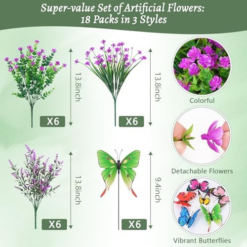 Yastouay 18-Bundle Artificial Flowers for Outdoor Decor