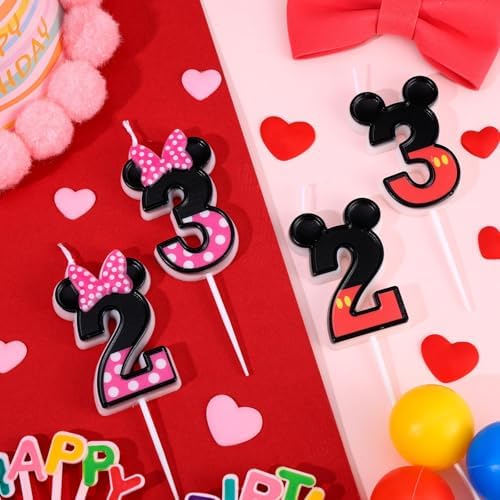 Red Number 3 Birthday Candle with Mouse Ears Design