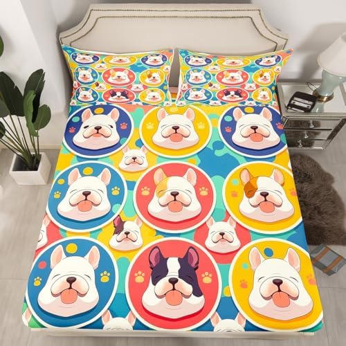 Castle Fairy Cute Dogs Fitted Sheet Twin Size with Pillowcase