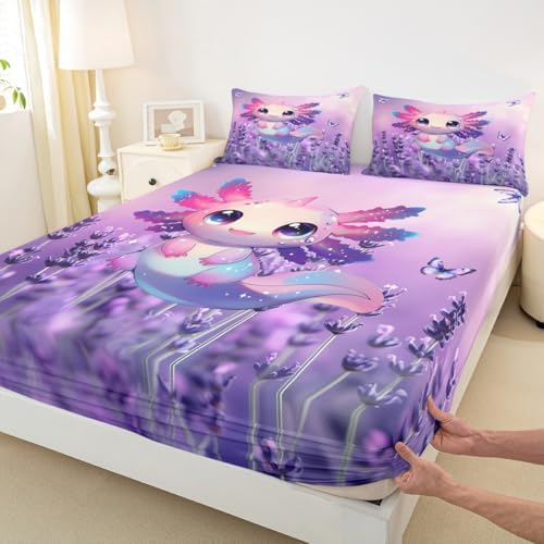 Castle Fairy Axolotl Bed Sheet Set Purple Lavender