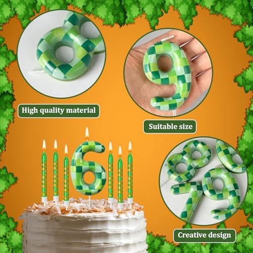 Zlongron Green Pixel Birthday Candles 13 Pieces Minecraft Themed Decoration