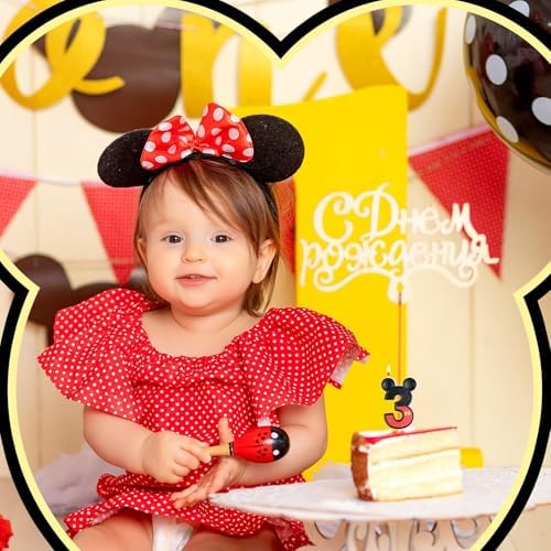 Red Number 3 Birthday Candle with Mouse Ears Design