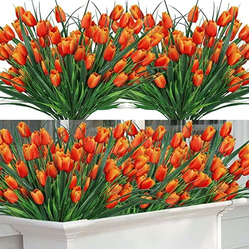 ASTNIC 8 Bundles Artificial Tulips for Outdoor Decor