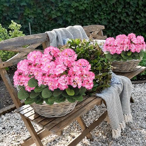 3 Pcs Artificial Geraniums Silk Pink Bushes for Decor