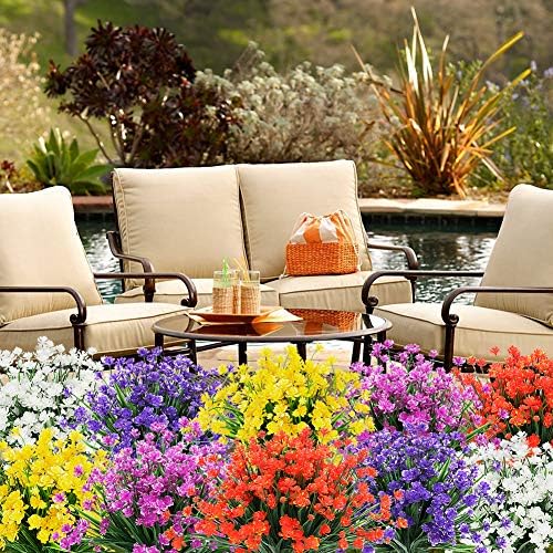 ArtBloom 8 Bundles UV Resistant Artificial Flowers Orange Red