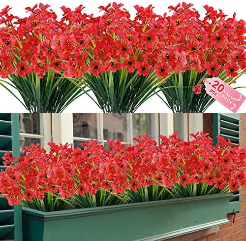 20 Bundles Deep Red Artificial Flowers UV Resistant