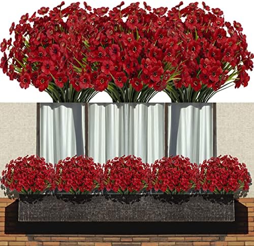 15 Bundles Deep Red Artificial Flowers for Home Decor