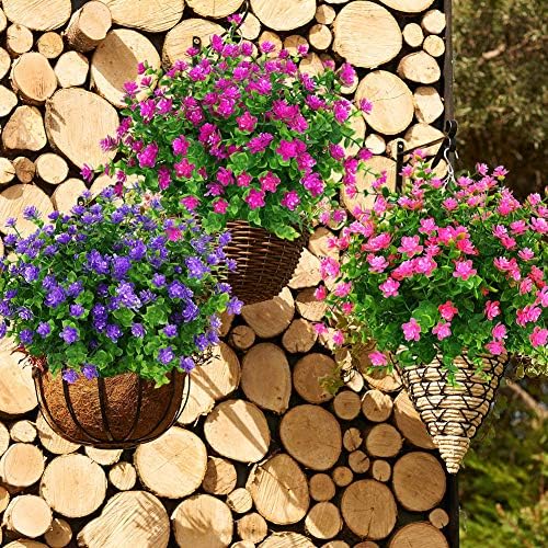KLEMOO Artificial Flowers 4 Pack Fushia UV Resistant