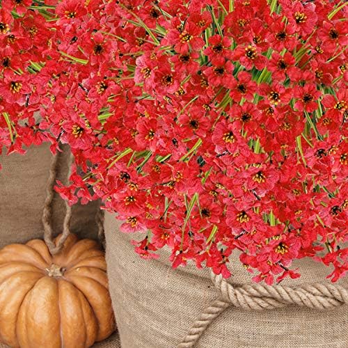 20 Bundles Deep Red Artificial Flowers UV Resistant
