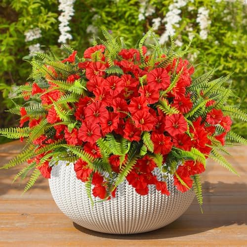 HIAGROW 12 Bundle Red Artificial Flowers with Fern 1