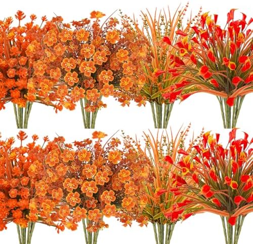 Ruidazon 16Pcs UV Resistant Fall Artificial Flowers for Outside Garden