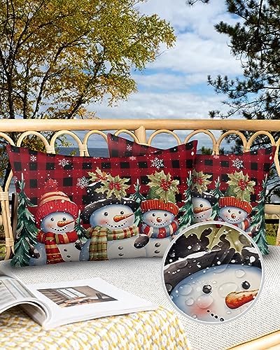 Waterproof Pillow Protector 2 Pack - Snowman Snowflake Plaid Christmas 12x20