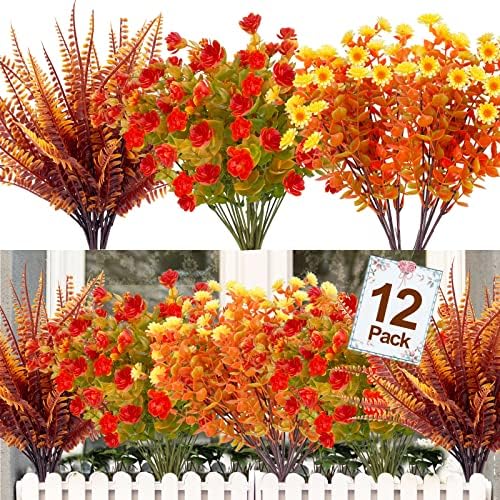 TURNMEON 12 Bundle Artificial Fall Flowers UV Resistant 1