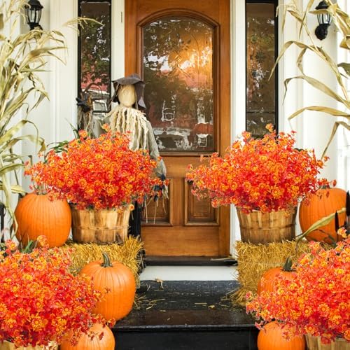 12 Bundles Artificial Fall Flowers - No Fade Plastic Shrubs Decor