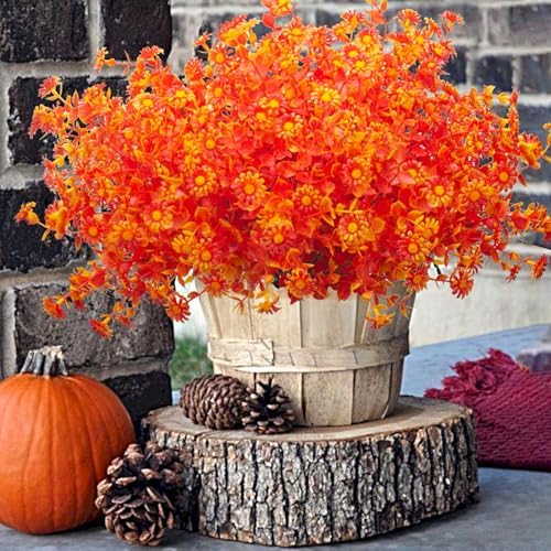 12 Bundles Artificial Fall Flowers - No Fade Plastic Shrubs Decor