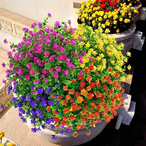 KLEMOO Artificial Flowers 4 Pack Fushia UV Resistant