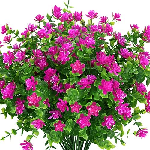 KLEMOO Artificial Flowers 4 Pack Fushia UV Resistant