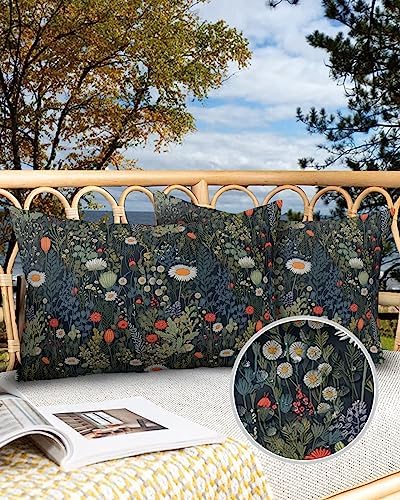 Waterproof Pillow Protector Set 2 Pack White Daisy Green Plant Design