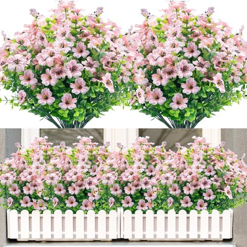 NOV FIRE Artificial Flowers 20 Bundles UV Resistant Pink Decor