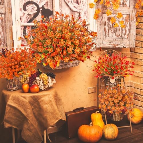 Ruidazon 16Pcs UV Resistant Fall Artificial Flowers for Outside Garden