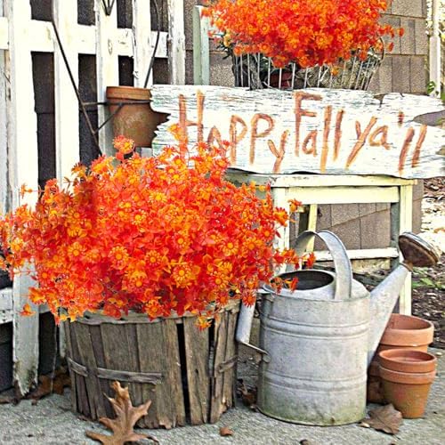 12 Bundles Artificial Fall Flowers - No Fade Plastic Shrubs Decor