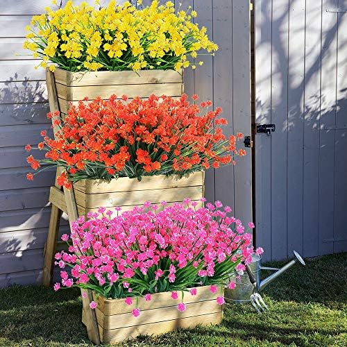 ArtBloom 8 Bundles UV Resistant Artificial Flowers Orange Red