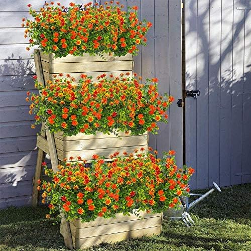 ZWYOQI 8pcs Artificial Orange Flowers UV Resistant Decor
