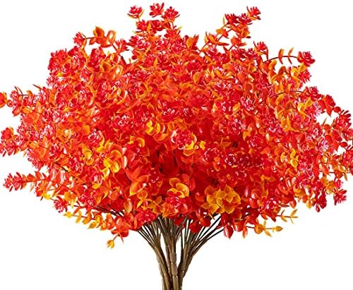 URSTOUD 10PCS Fall Red Artificial Eucalyptus Plants
