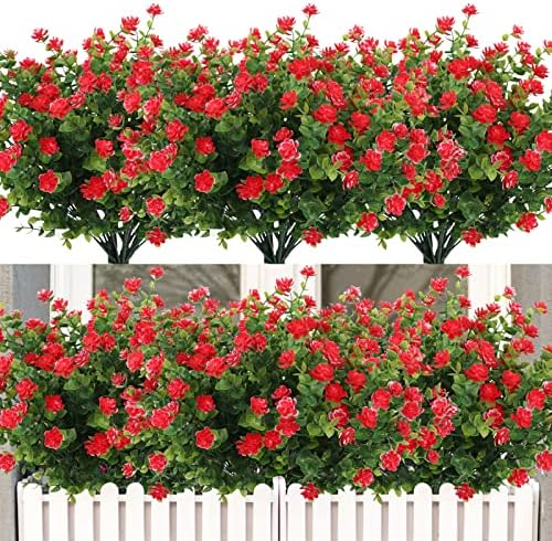 RECUTMS 12 Bundles Artificial Eucalyptus Flowers Red