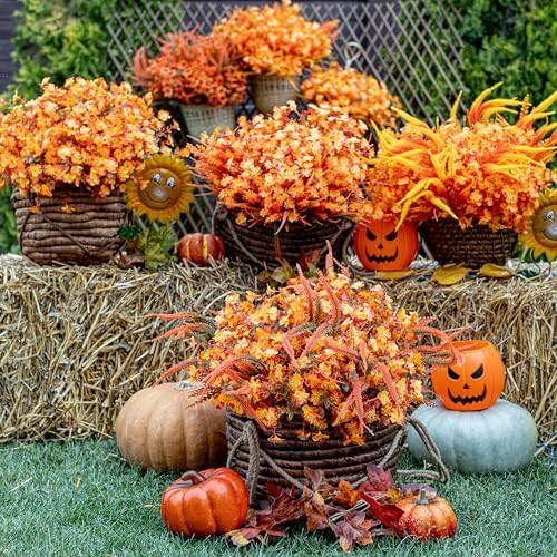 AXYLEX Artificial Fall Flowers - 16 Bundles UV Resistant Faux Mums