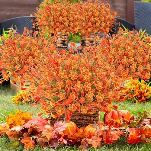 Ruidazon 16Pcs UV Resistant Fall Artificial Flowers for Outside Garden