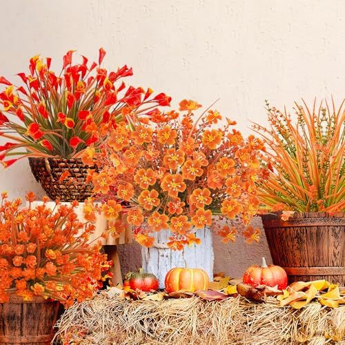 Ruidazon 16Pcs UV Resistant Fall Artificial Flowers for Outside Garden