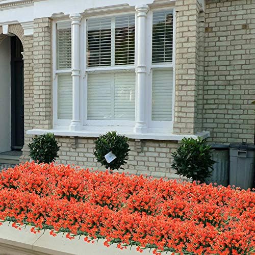ArtBloom 8 Bundles UV Resistant Artificial Flowers Orange Red