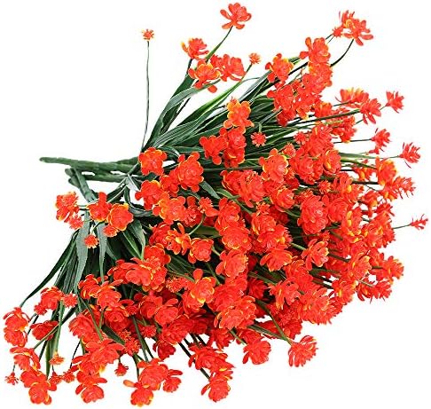 ArtBloom 8 Bundles UV Resistant Artificial Flowers Orange Red