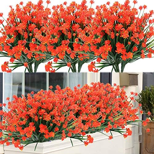 ArtBloom 8 Bundles UV Resistant Artificial Flowers Orange Red