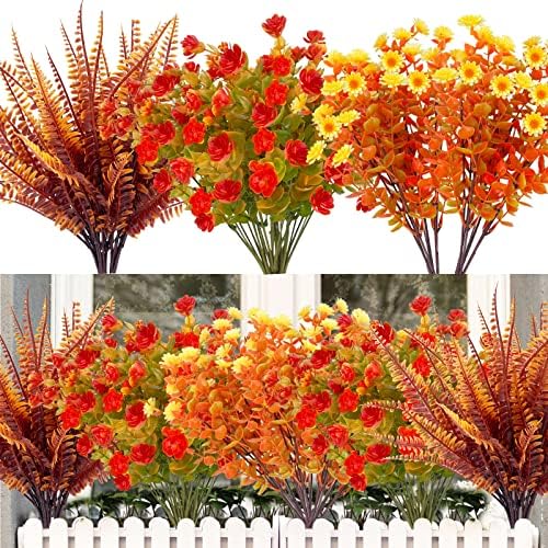 TURNMEON 12 Bundle Artificial Fall Flowers UV Resistant 1