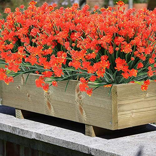 ArtBloom 8 Bundles UV Resistant Artificial Flowers Orange Red